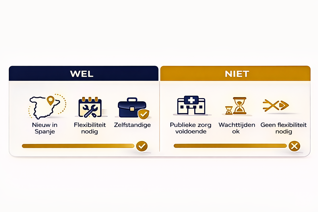 Wanneer een private zorgverzekering in Spanje zinvol is voor gezonde personen vergeleken met publieke zorg.