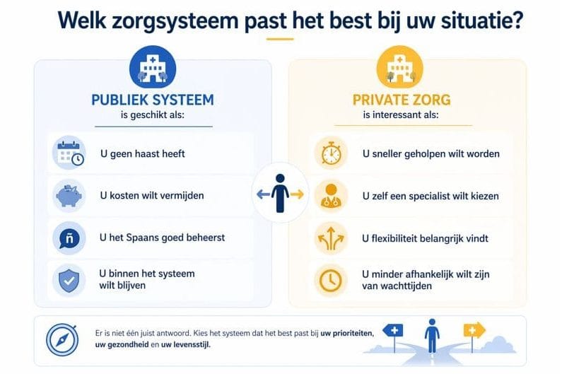 Vergelijking tussen publieke en private gezondheidszorg op basis van toegang tot een specialist in Spanje, snelheid, kosten en flexibiliteit voor expats
